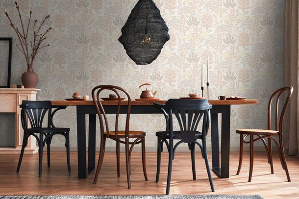 Non-woven wallpaper floral white orange 39349-1