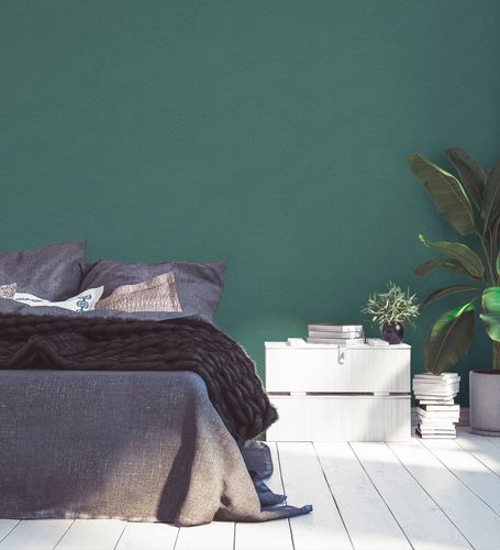 Non-woven wallpaper plain texture petrol green 39351-2