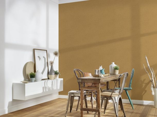 Non-woven wallpaper plain texture yellow brown 39351-6