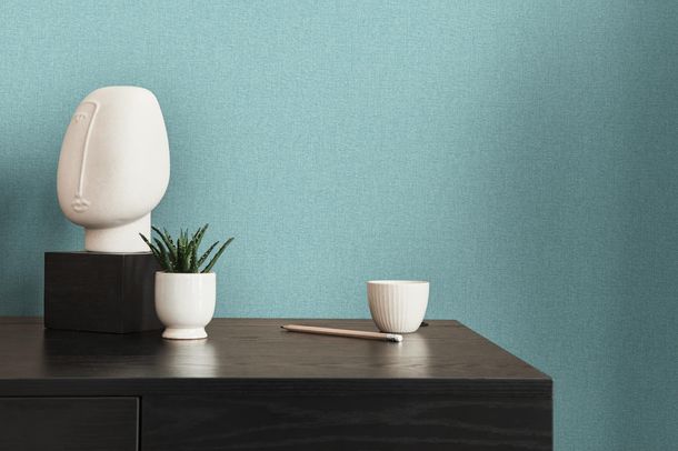 Non-woven wallpaper plain mottled turquoise blue 39353-5