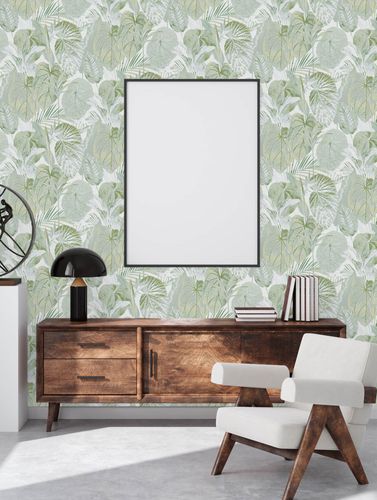 Non-woven wallpaper tropical white green gold 39355-4