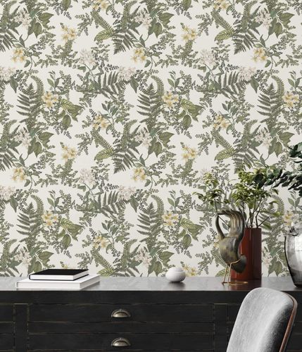 Non-woven wallpaper floral flowers white green 39424-3