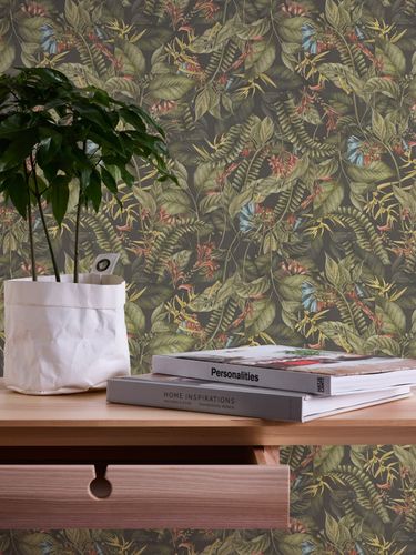 Non-woven wallpaper jungle tropical green red 39425-1