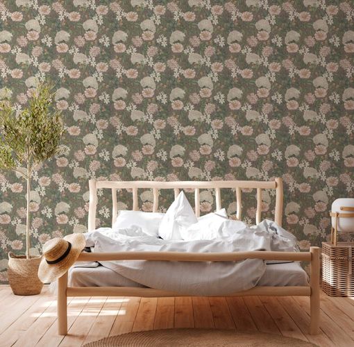 Non-woven wallpaper floral vintage purple green 39426-3