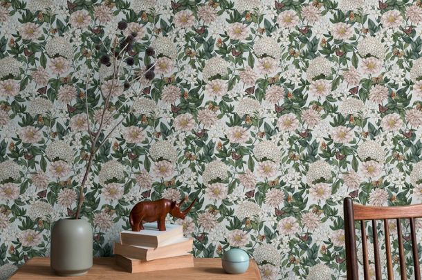 Non-woven wallpaper floral vintage grey green 39426-4