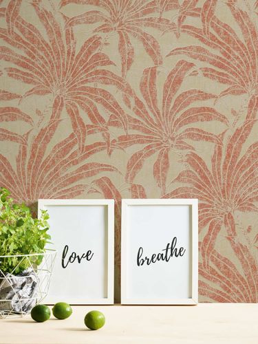 Non-woven wallpaper leaves beige orange glitter 39501-3