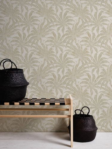 Non-woven wallpaper leaves cream gold silver 39501-5