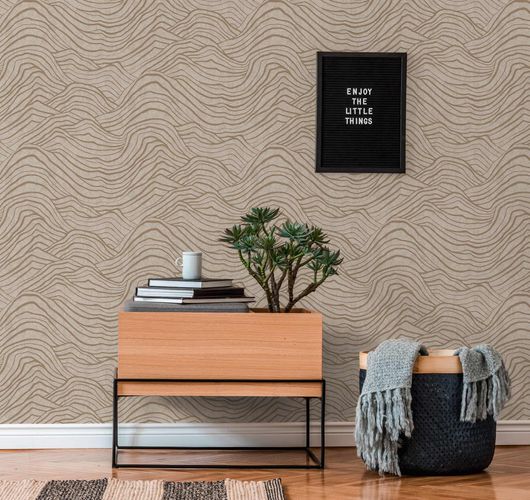 Non-woven wallpaper waves beige gold metallic 39507-1