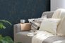 Non-woven wallpaper plaster look dark blue gold 3951-39 5