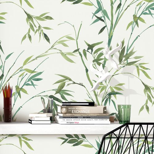Non-woven wallpaper floral bamboo white green 10388-07