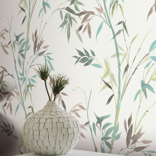 Non-woven wallpaper bamboo white green brown 10388-18