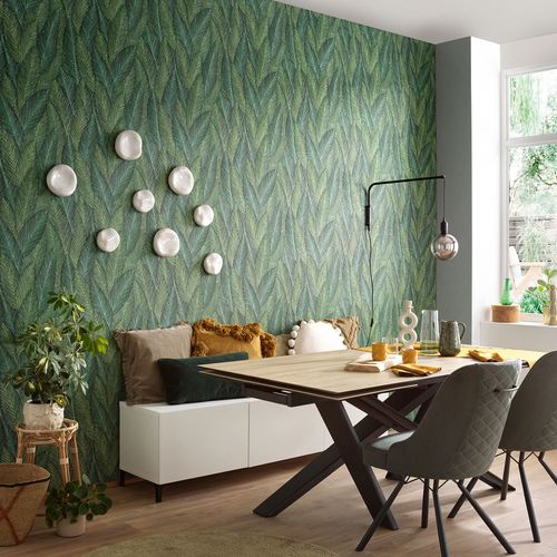 Non-woven wallpaper leaf pattern jungle green 10391-07