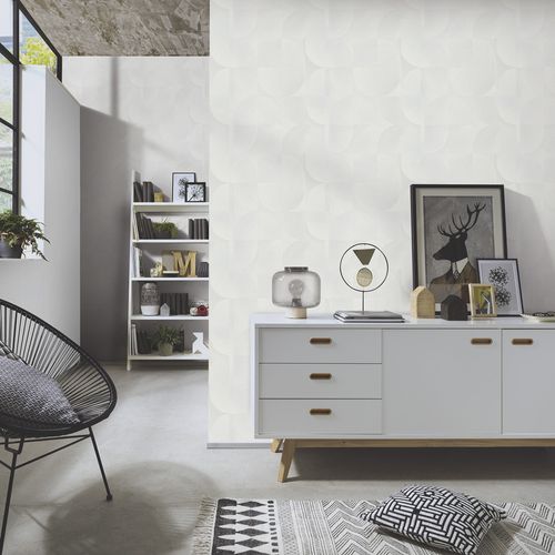 Non-woven wallpaper graphic 3D effect cream 10392-31