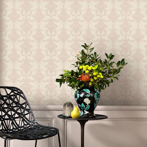 Non-woven wallpaper damask cream pink metallic 10287-05