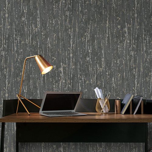 Non-woven wallpaper concrete look black silver 10348-15