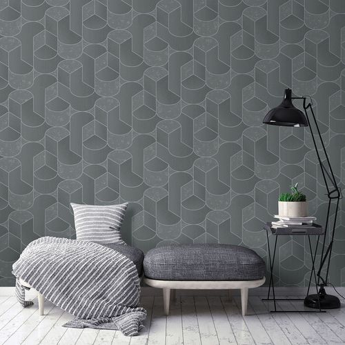 Non-woven wallpaper graphic grey silver metallic 10384-47