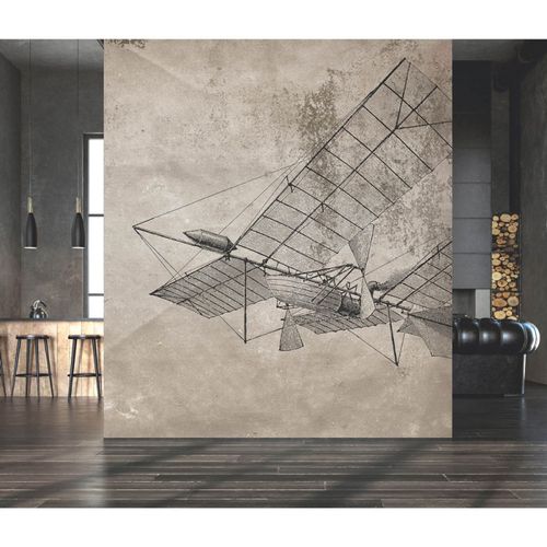 Photo wallpaper airplane concrete look beige grey 2508N-11