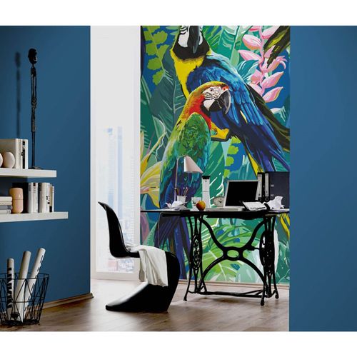 Photo Wallpaper Jungle Parrot Leaves Green Blue 2518N-81