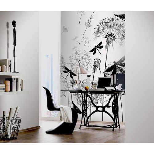 Photo Wallpaper Floral Dragonflies White Black 2520N-81