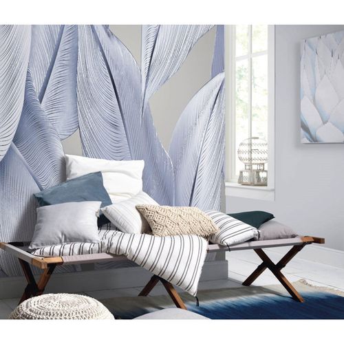 Photo Wallpaper Leaves Palm Trees Blue grey 2521N-81