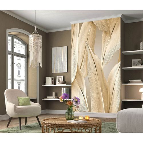 Photo Wallpaper Leaves Palm Trees Gold grey 2521N-82
