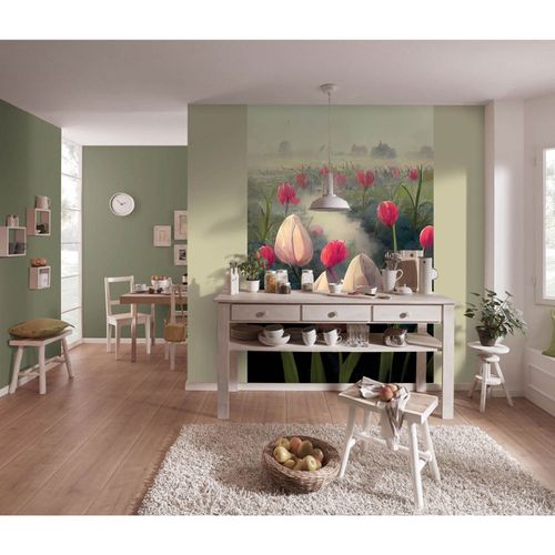 Photo Wallpaper Floral Tulips Mist grey Pink 2523N-81