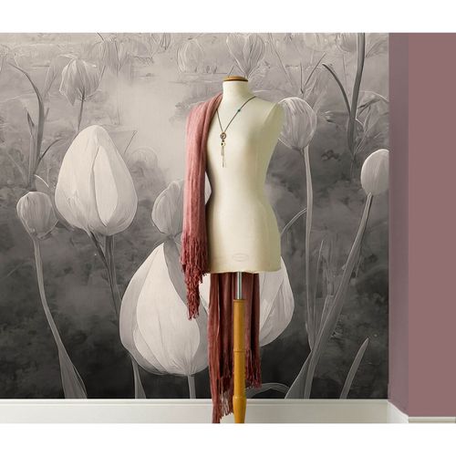 Photo Wallpaper Floral Tulips Mist grey Black 2523N-82
