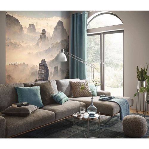 Photo Wallpaper Mountains Fog Beige grey 2525N-81