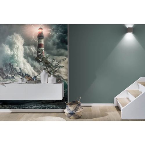 Photo Wallpaper Lighthouse Sea Storm Blue grey 2526N-81