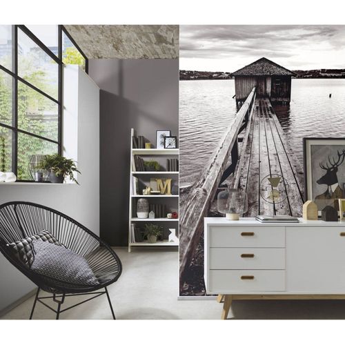 Photo wallpaper nature lake black white grey 2534N-81