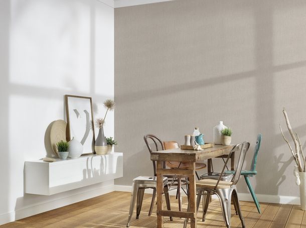 Non-woven wallpaper textile look plain beige brown 39651-4