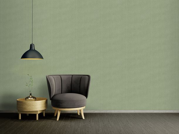 Non-woven wallpaper textile look plain green 39652-1