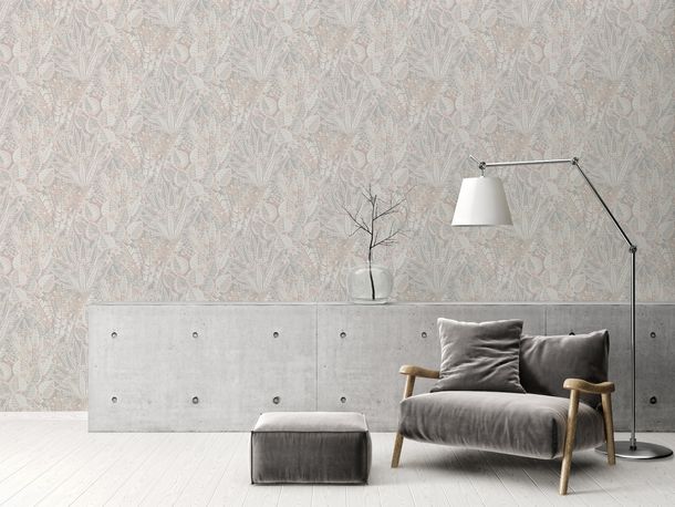Non-woven wallpaper tropical grey beige cream 39653-4