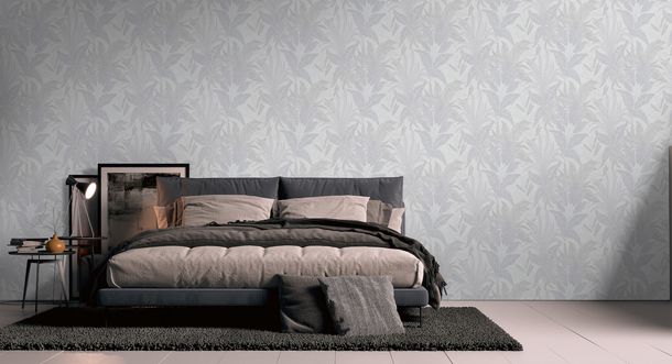 Non-woven wallpaper leaves grey gold metallic 39654-1