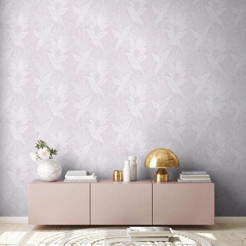Non-woven wallpaper leaves purple silver metallic 39654-4