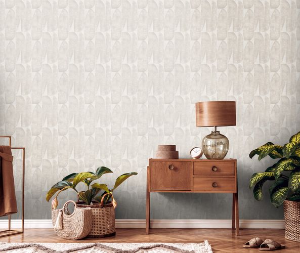 Non-woven wallpaper leaf pattern grey beige 39658-1