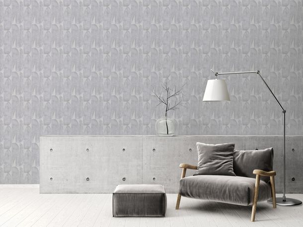 Non-woven wallpaper leaf pattern light grey 39658-2