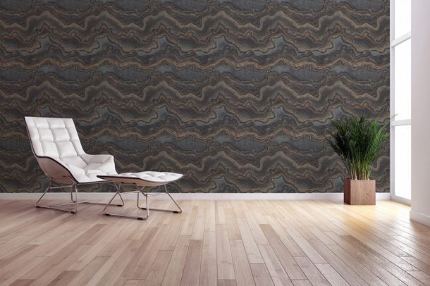 Non-woven wallpaper marble black gold metallic 39659-4
