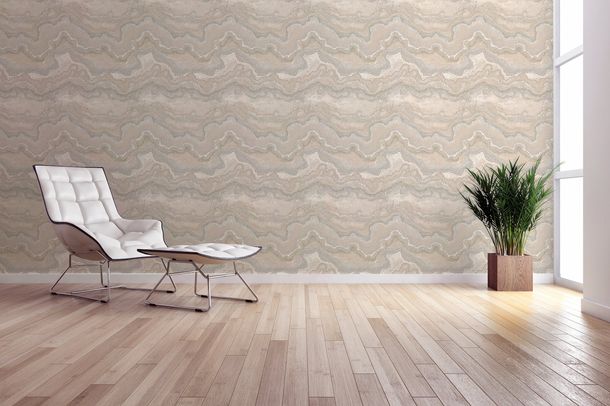 Non-woven wallpaper marble look beige silver 39659-6