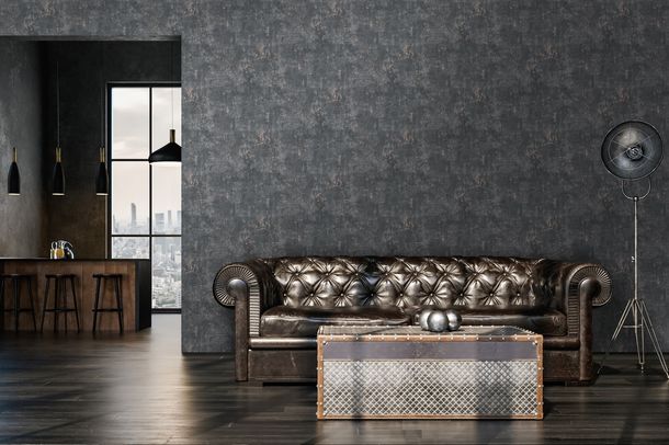 Non-woven wallpaper plaster look black copper 39670-3