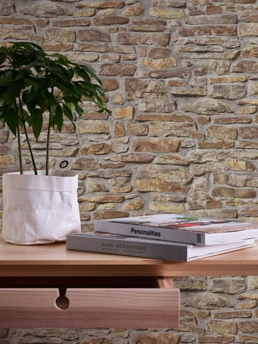Non-woven wallpaper natural stone 3D brown grey 38815-1