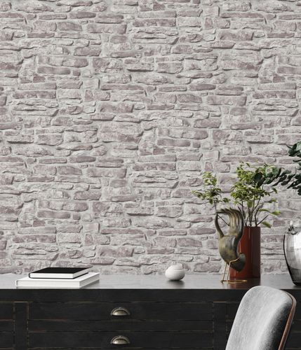 Non-woven wallpaper natural stone 3D grey white 38815-2