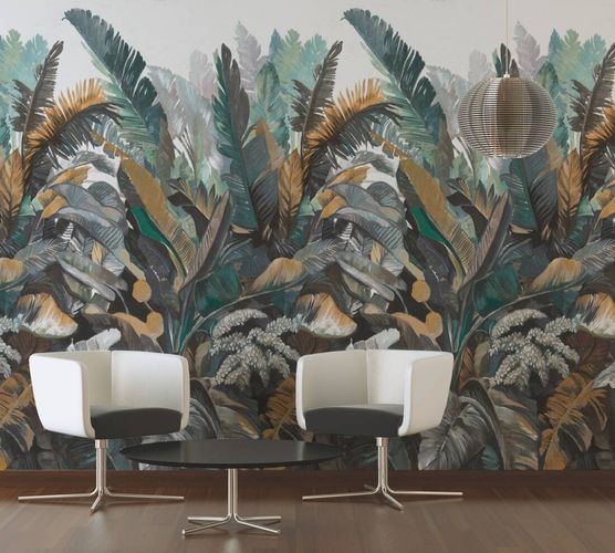 Photo Wallpaper jungle leaves grey yellow 39260-1