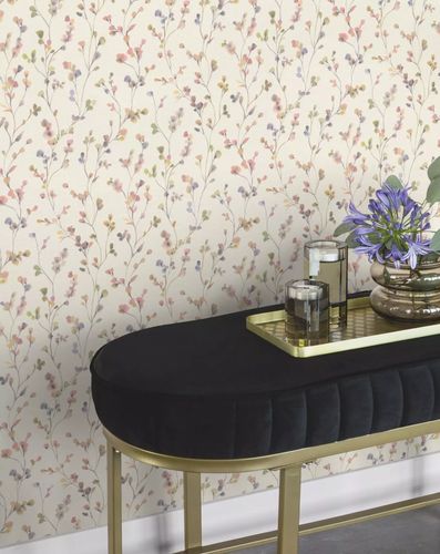 Non-woven wallpaper Rasch leaves cream green 486155