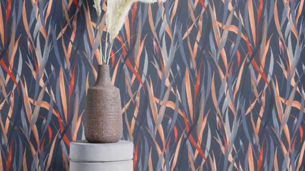 Non-woven wallpaper Rasch floral blue orange 330236