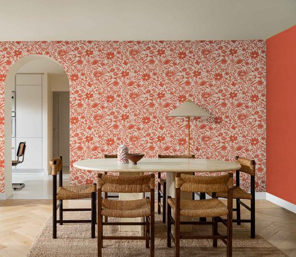 Non-woven wallpaper Rasch flowers orange beige 330427