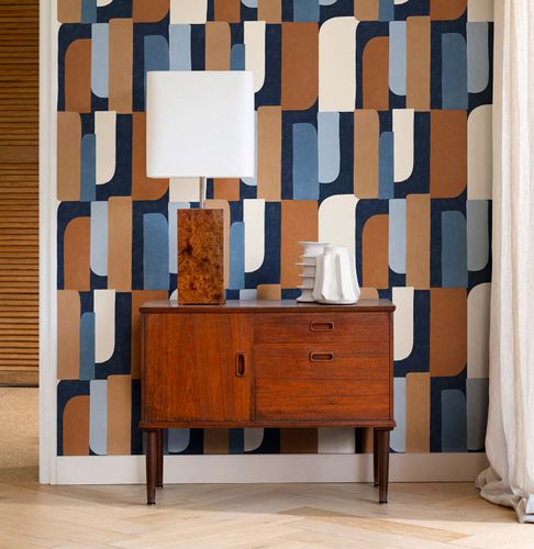 Non-woven wallpaper Rasch graphic blue brown cream 330519