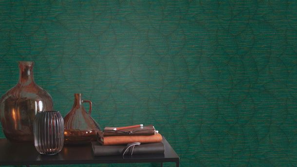 Non-woven wallpaper Rasch leaves dark green 866827