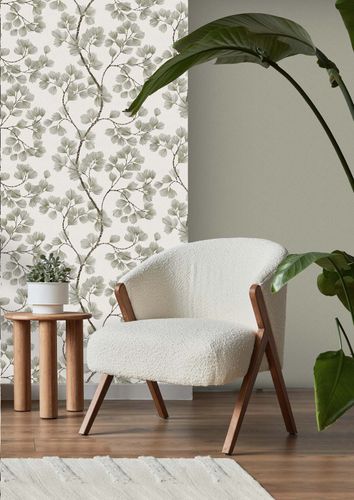 Non-woven wallpaper Rasch branches white green gold 866902