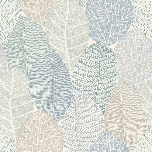 Non-woven wallpaper Rasch leaves white blue green 867114